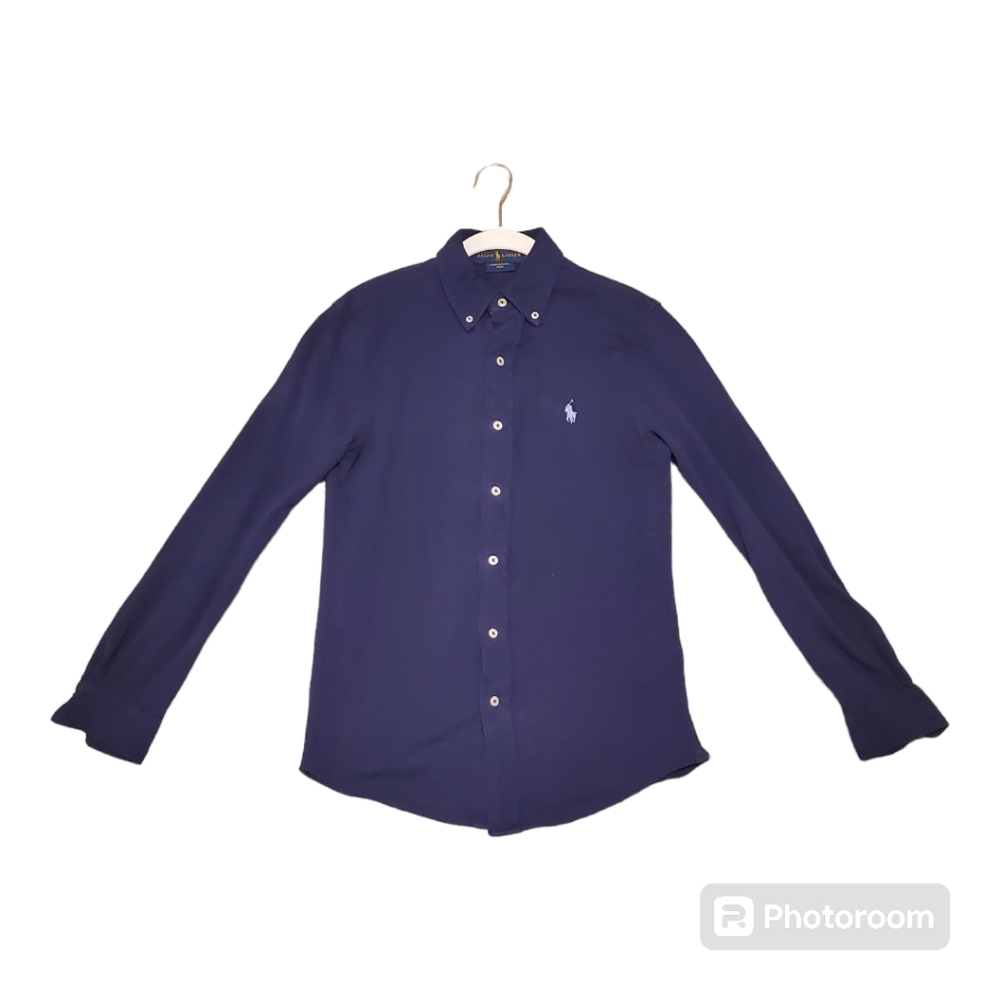 SOLD - Ralph Lauren Featherweight Mesh Navy Blue Button Down Shirt (XS)